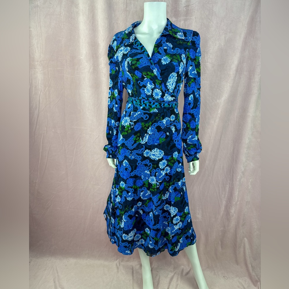 Diane Von Furstenberg DVF  Womens Blue Floral Wrap Dress Reversible Size 6 - Picture 5 of 5
